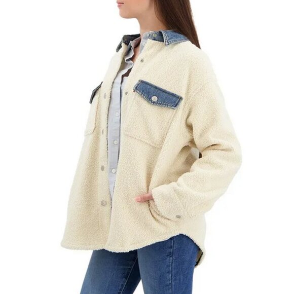 Levis Nola Shacket Shirt Jacket Almond Buff White Size XL NWT - Picture 8 of 15